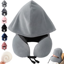 YOUYIKE Aeroplane Neck Pillow, Travel Pillow with Hood, Travel Pillow Aeroplane, Comfortable and Lightweight Ideal for Airplane Chair, Car, Home, Office, Sleeping Pillow (Light Grey)