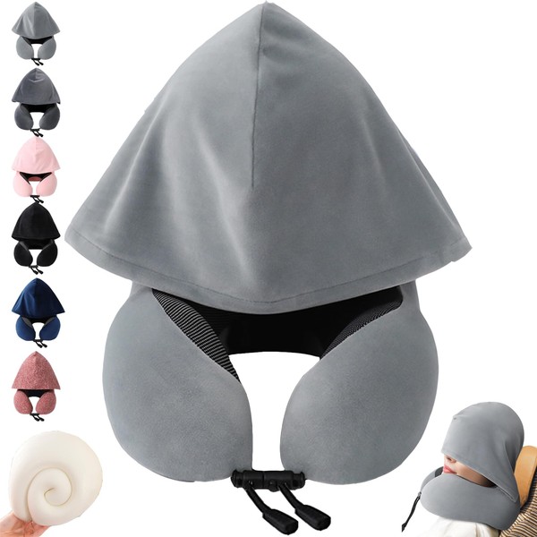 YOUYIKE Aeroplane Neck Pillow, Travel Pillow with Hood, Travel Pillow