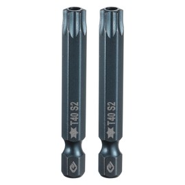 sourcing map 2pcs T40 Torx Screwdriver Bit 1/4" Hex Shank 2" Long S2 Steel Magnetic 6 Point Screw Driver Bits Industrial Grade Tamper Proof Star Drill Bits with Hole Torx Head