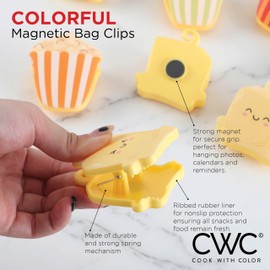 COOK WITH COLOR Cute & Funny Snack Clips - Magnetic Kitchen & Food Clips - Airtight Seal for Food Storage, Popcorn, Pack of 8