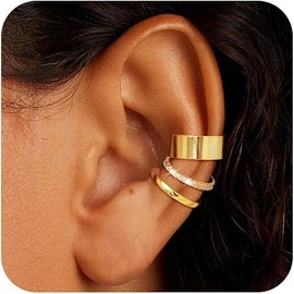 Tewiky Gold Earrings Clip on Earrings Cartilage Earrings for Women Ear Cuffs for Women Non Piercing Sterling Silver Cuff Earrings ,With beautifully packaged gifts, Perfect for Any Occasion Daily & Party Decoration - Color: Style -C-Gold