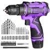 Purple 12V Cordless Drill,Electric Power Driver Kit,3/8-Inch Keyless Chuck, Variable