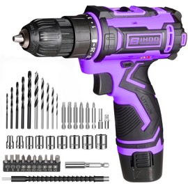 Purple 12V Cordless Drill,Electric Power Driver Kit,3/8-Inch Keyless Chuck, Variable Speed,with Drills Bits Set for Home DIY