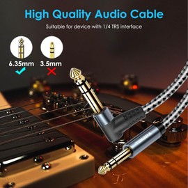 TEKERA Guitar Cable, 2-Pack 0.5M, Right Angle Balance 6.35mm TRS 1/4 inch Cable, Stereo Quarter inch 90 Degree TRS Male Cable