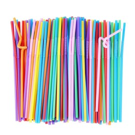 Onwon 100 Pcs Extra Long Disposable Flexible Drinking Straws, 10.2 Inch Party Colorful Neon Straws