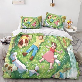 Zbeiba Bed Linen 135 x 200 cm, Cute Girl Headi Bed Linen Sets on Microfibre, 2 Pillowcases, Soft Comfortable Anime Duvet Cover with Zip for Children (A1, 135 x 200 cm + 2 x 80 x 80 cm)