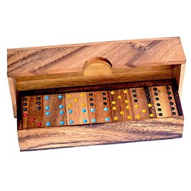 Domino 6 Long Box, Domino 6 Long Box with 6 Points Tile Game Puzzle Wood Board Game for up to 4 Players with 28 Stones Children's Game, Board Game