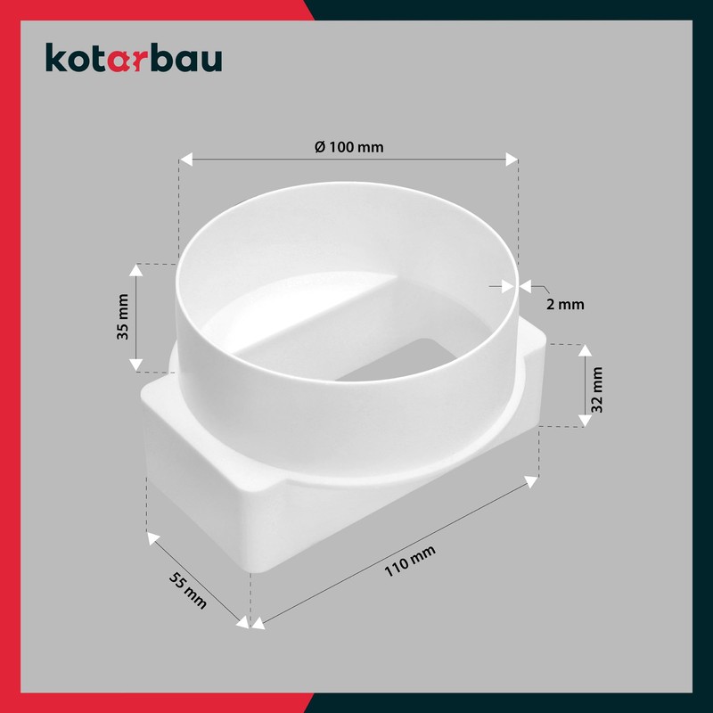 KOTARBAU® Transition piece flat duct to round pipe, diameter 100