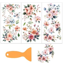OLYCRAFT 3pcs/Set Flower Leaves Rub on Transfers for Furniture and Crafts 15x30cm Watercolor Floral Corners Furniture Decals Transfer Stickers Rub on Decal with 1pc Scraper for Wood Home Decor