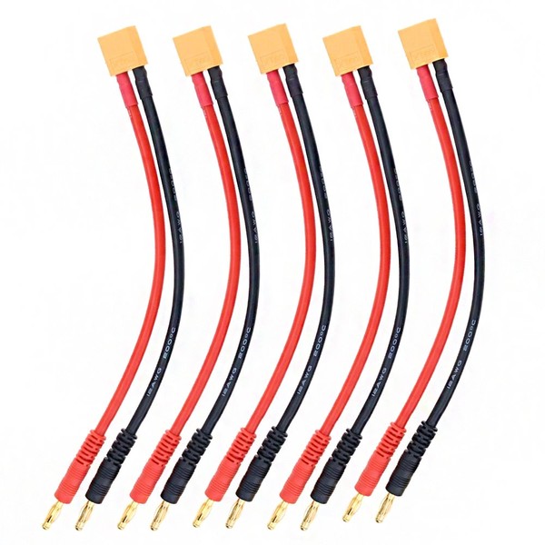 Glarks 5pcs XT60 to 4.0mm Banana Plug Balance Charge Cable Adapter Connectors for RC Helicopter Quadcopter XT60 Lipo Battery Plug Charge