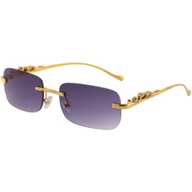 Dollger Rectangle Rimless Sunglasses for Women Men Leopard Arms 70s 80s Retro Sun Glasses