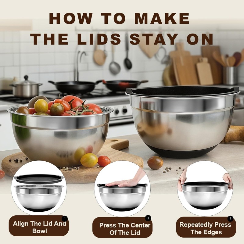 Inmorven Mixing Bowls With Lids Set, Airtight Lids, 6 piece