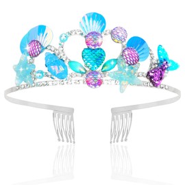 AMCAMI Mermaid Crown Seashell Mermaid Headbands For Women Fish Scale Hair Accessory Little Mermaid Party Decorations Birthday Girl Headband Mermaid Birthday Outfit Mermaid Costume