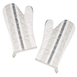 Lashuma 2 x baking gloves, cotton, barbecue gloves, rustic beige grey, gloves, 30 x 20 cm