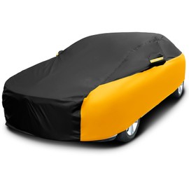 Riakrum Full Car Cover Waterproof Most Weather for Automobiles, Outdoor Full Cover Rain UV Protection Sun, Scratch Resistant Windproof (Fit XL SUV Length (191-205''),Black, Orange)