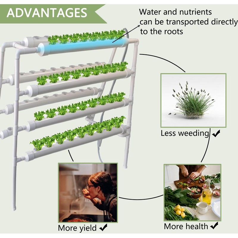INTBUYING Hydroponics Growing System 70 Holes 8 Pipes 4 Layers