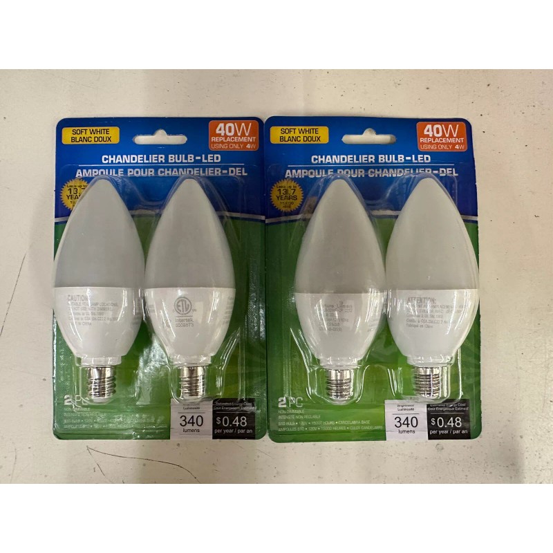 Intertek 4 Watt (40W) LED B10 Chandelier 3000K 340 Candelabra