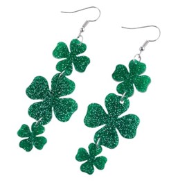 Glitter Green Lucky Clover Acrylic Dangle Earrings Irish Shamrock Acrylic Drop Earrings St Patricks Day Accessories-C Style