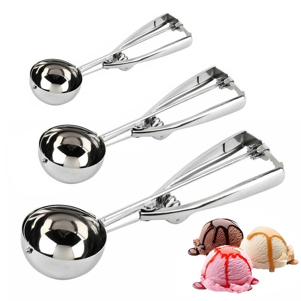 EQCOTWEA Ice Cream Scoop Set, Stainless Steel Cookie Scoops Set