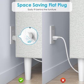 JUNNUJ Thin Flat Plug Power Strip Screw Mount, Ultra Plug Thin Surge Protector 3 Outlets, Desk Mount Outlet with 2 USB Ports, Low Profile Socket with 6ft 45 Degrees Flat Plug Cord