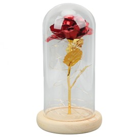 Rose in Glass Dome Lucky Beautiful Symbolism Romantic Enchanted Rose Romantic Gifts with LED Light for Valentine 's Day Gold Leaf Rose Red
