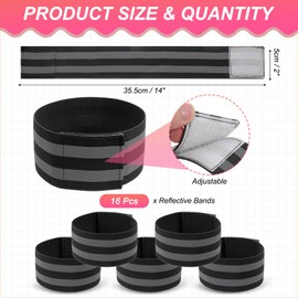 PATIKIL Reflective Bands for Wrist/Arm/Ankle/Leg, 16pcs High Visibility Reflector Bands, Safety Reflector Tape Straps for Night Running Cycling Walking Black