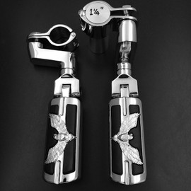 XKMT-Eagle Hawk Shape 1 1/4" Highway Radical Stiletto 4475 Foot Pegs Clamps Compatible With Harley Sportster Touring Chrome Body Black Rubber Quality Product [B013OWCOMM]