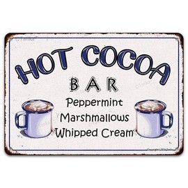 Cartel de metal vintage con diseño de barra de cacao caliente, malvaviscos, crema batida, decoración de pared para el hogar, granja, bar, restaurantes, cafetería, pub, 12 x 8 pulgadas