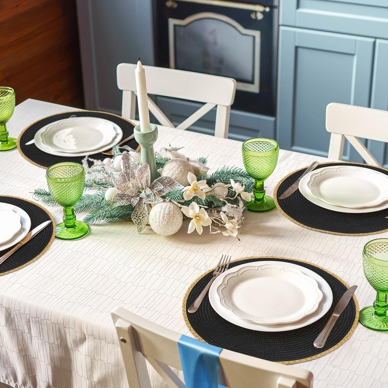 comfoyar Black Round Braided Placemats Set of 6, 14.2x14.2 Inch