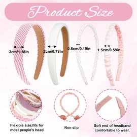 Bewudy 7Pcs Fashion Headbands for Women Girls Headbands Set, Pearl Headband, Non Slip Floral Head Bands, Padded Hair Bands Set Vintage Wide Hair Band