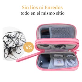 Organizador de Cables, Estuche Organizador Portatil de Viaje, Bolsa Accesorios Electrónicos Impermeable para Cables, Cargador, Teléfono, USB, Tarjeta SD(Rosa)
