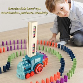 Ryfpdml Domino Train Toy Set with 120Pcs Domino Blocks, Automatic Domino Train Electric Train with Sound for 3 4 5 6 7 Years Old Boys Girls Mini 10 Rolls