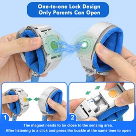 Accmor Anti Lost Wrist Link with Induction Lock, Upgraded Toddler Leash, Reflective Kids Wrist Leash for Baby, Child Walking Wristband Leashes with Magnetic Unlock Design for Boys, Dark Blue (6.5ft)