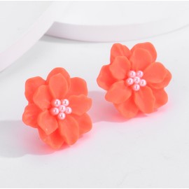 Flower Earrings for Women Girls, Vintage Large Orange Boho Acrylic Flower Stud Earrings Exaggerated Camellia Earrings Statement Stud Earrings Jewelry Gifts