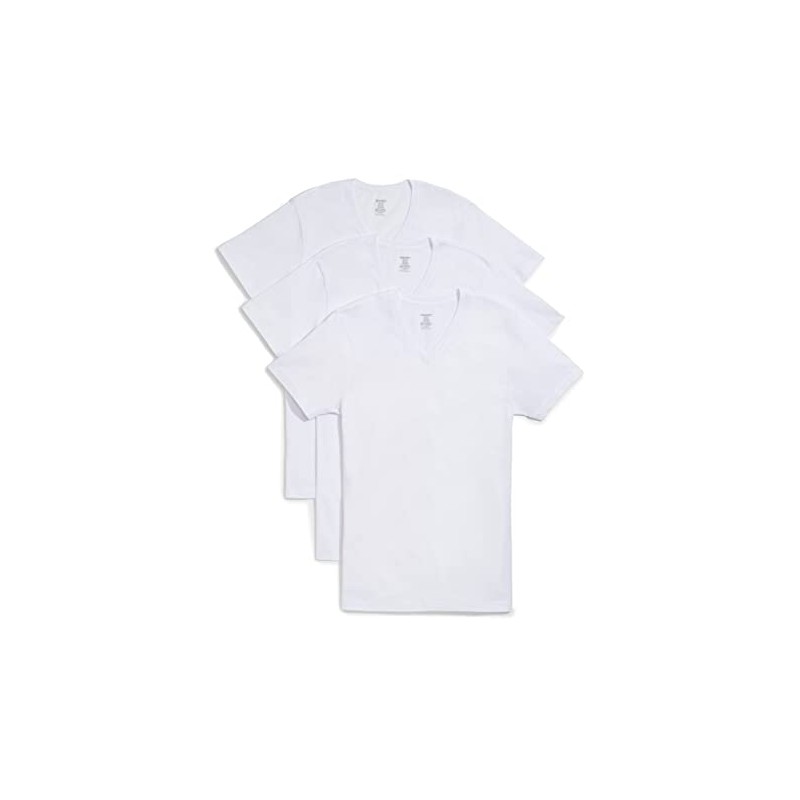 2(X)IST Mens Essential Cotton V-Neck T-Shirt 3-Pack, White Natural, Medium