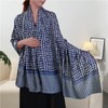 FairyCity Womens Large Mulberry Silk Scarf Stylish Navy Blue Geometric