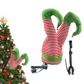 Animated Christmas Elf Legs as Tree Decoration, 13 Inch Long Elf Legs, Stuffed Plush, Kicking Christmas Elf Legs, for Hanging on the Christmas Tree for Indoor and Outdoor Christmas Decoration (Green)