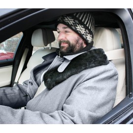 VViViD Black Genuine Sheepskin Large Seat-Belt Shoulder Pad 12 Inch Comfort Cuff (1 Pack)