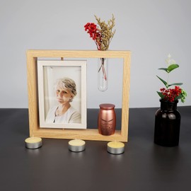 Twotigers 2.8’’ Small Urn for Human Ashes and Memorial Picture Frame Hold a 4’’ x 6’’ Photo, Mini Rose Gold Keepsake Urn with Picture Frame