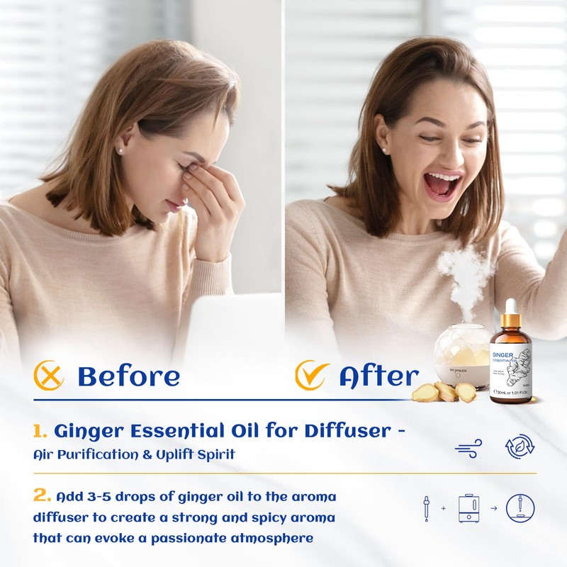 HIQILI 1 Fl Oz Ginger Oil, 100% Pure Natural Ginger