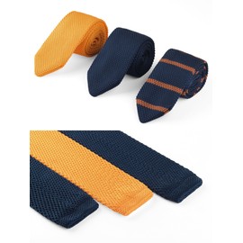 WANYING Men's 7 cm Slim Knitted Tie Sets 2.75 Inch Knitted Narrow Tie Retro Sporty Casual Office Basic for Gentleman, 3 x dark blue, orange, orange-brown