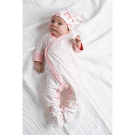 MONICA + ANDY Kimono Tie One Piece, Newborn Size, Pink Polka Dots, 100% Organic Baby Clothes for Girls and Boys, Baby Romper, Sustainable Super Soft Fabric, Sizes For Preemie, Newborn & Infant