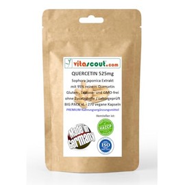 Pure Quercetin from Saphora Japonica 525mg High Dose with 95% Pure Quercetin - 270 Vegan Capsules, No Additives, Made in Germany, Laboratory Tested