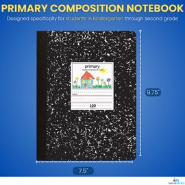 1InTheOffice Primary Composition Book, 7 1/2" x 9 3/4", Unruled/Primary Ruled, 100 Sheets, 2 Pack