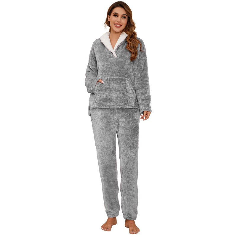 COZYPOIN Women's Fluffy Pajamas Set 2 Piece Soft Fleece Pjs