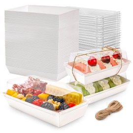 NPLUX Charcuterie Boxes with Clear Lids Mini Dessert Bakery Boxes Disposable To Go Food Containers for Cookie Cake Slice Sushi Strawberry 7.48x3.35x2.5INCH(100 Pack, White)