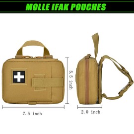 Molle Ifak - Bolsa médica Rip Away, Molle, bolsas tácticas de primeros auxilios vacías, cinturón de coyote con bolsa vacía para senderismo y camping (TAN)