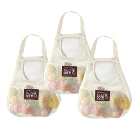 3 Pcs Grocery Mesh Bags Reusable Net String Shopping Bags Hanging Produce Storage Bags Portable Tote Handbag for Vegetables Fruits Potatoes Onions Tomatoes Commodities Outgoing Travel, Off White