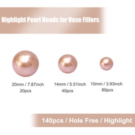 Cymtoo 140 Pieces Floating Pearl for Vase Filler No Hole Floating Beads for Vase Makeup Beads for Brushes Holder for Home Wedding Decor 10/14/20mm (Rose)