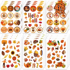 MISS FANTASY Fall Stickers Hello Fall Stickers for Kids Autumn Bulk Thanksgiving Pumpkin Stickers Maple Leaves Stickers for Cards/Envelopes/Gift Autumn Stickers for Fall Thanksgiving Party Supplies